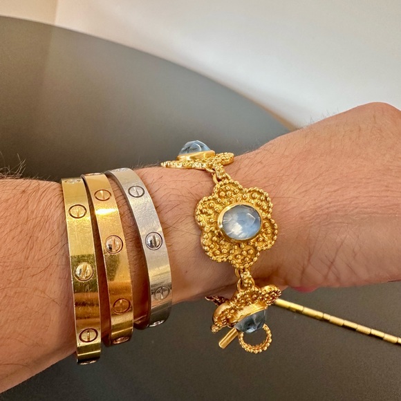 NWT Authentic Rare Julie Vos Flower Station Chalcedony Blue Statement Bracelet - Picture 10 of 17